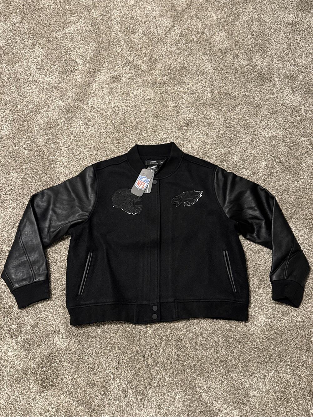 Pro Standard Womens Philadelphia Eagles NFL Triple Black Varsity Jacket Sz 2XL